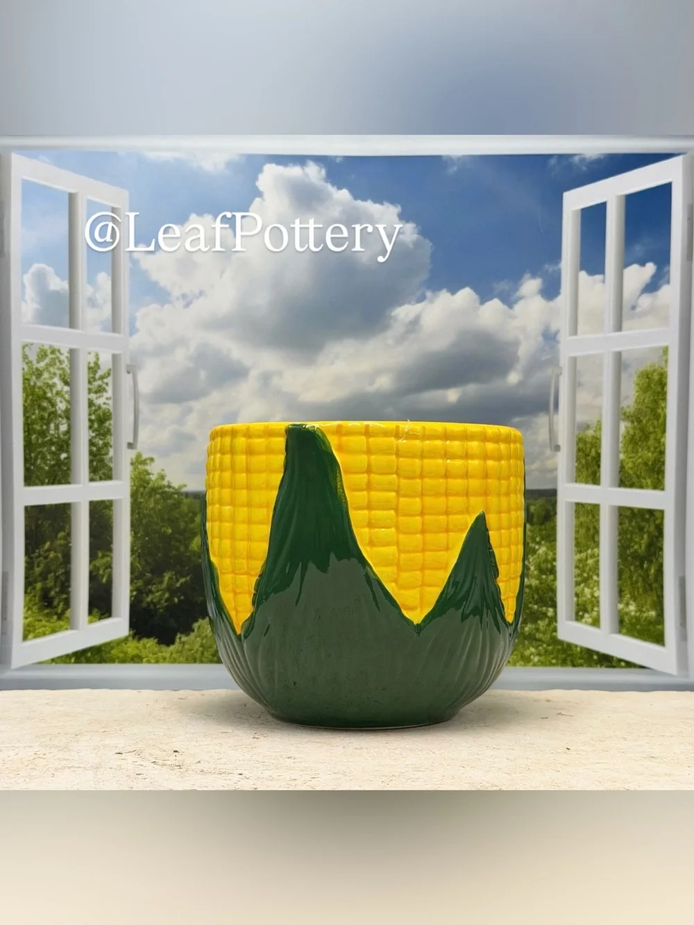 Ceramic Corn Planter - Vintage Style Corn Cob Pot - Yellow and Green Planter